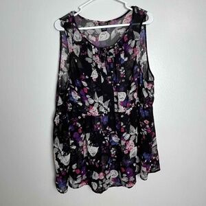 Torrid Black Floral Print Sleeveless‎ Tie Detail Blouse Top Size 1